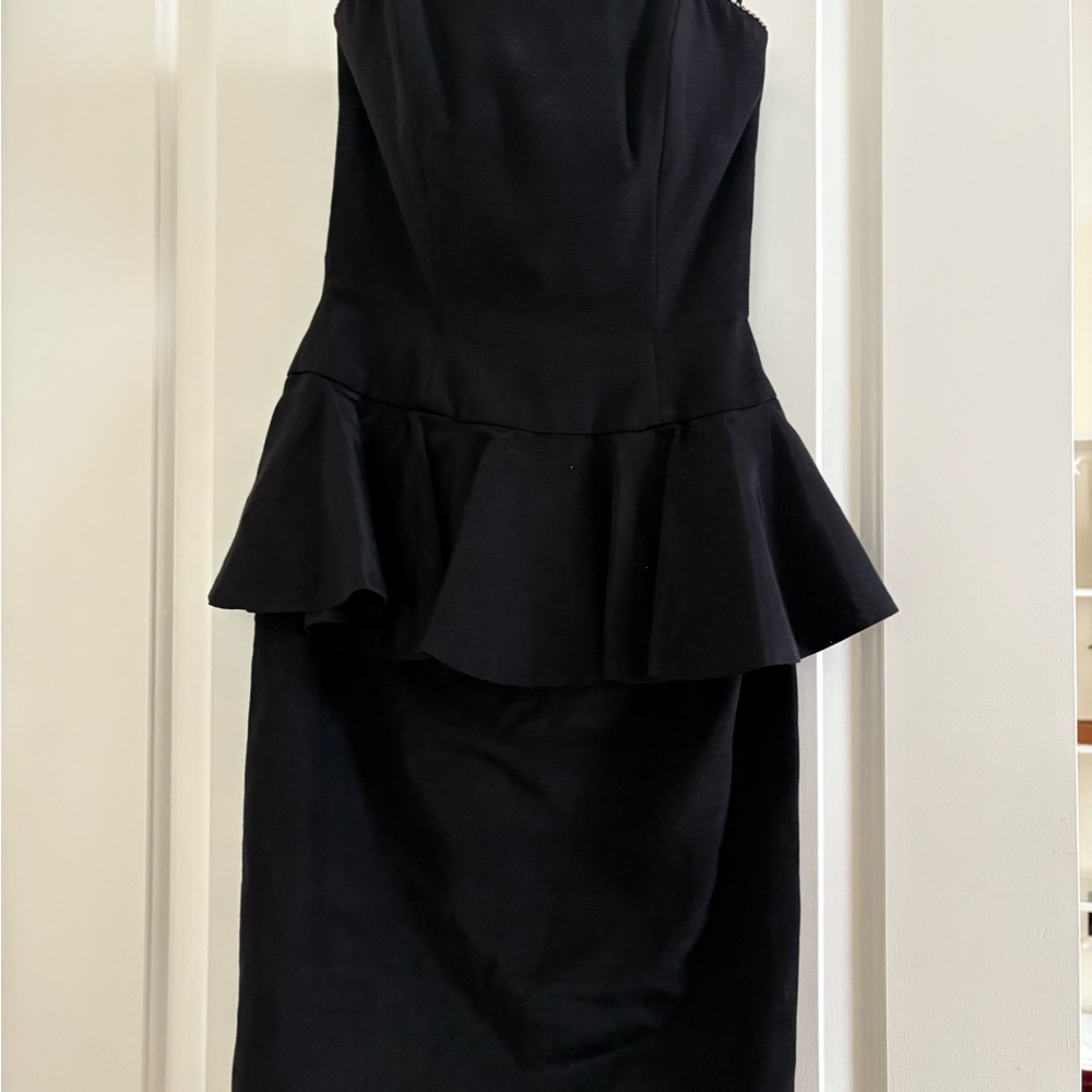 A.J. Bari Black Strapless Peplum Cocktail Dress